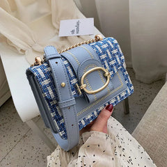 Women's Wide Strap Shoulder Bag Chain Messenger Crossbody Purse