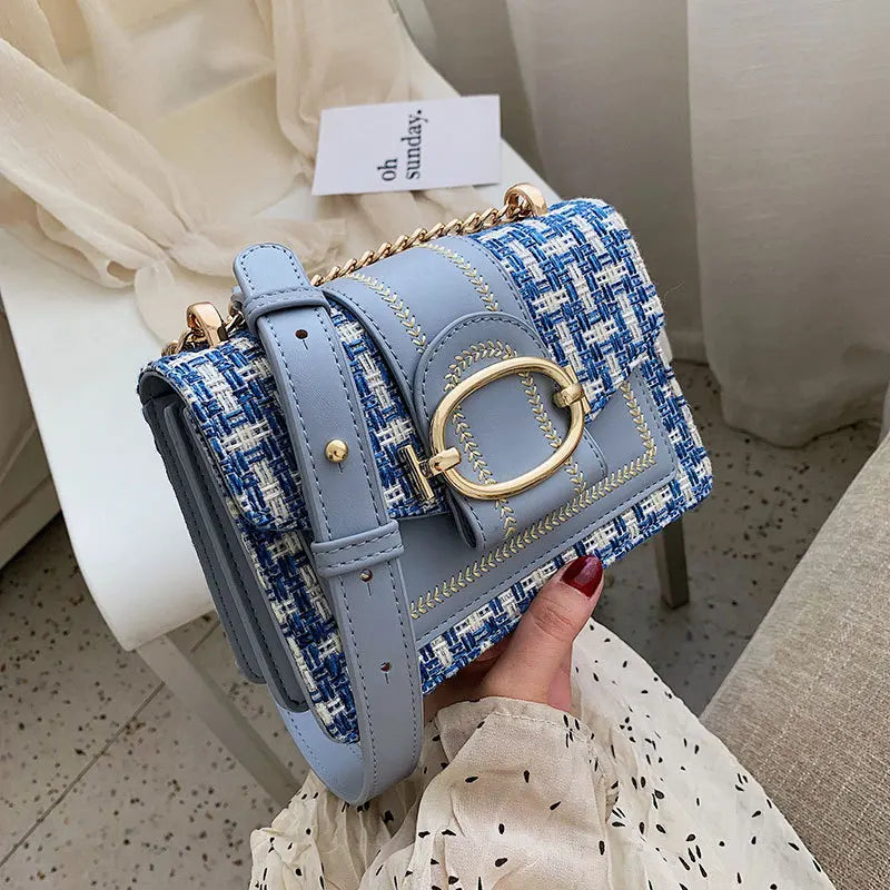 Women Wide Strap Shoulder Bags Chain Messenger Crossbody Bags