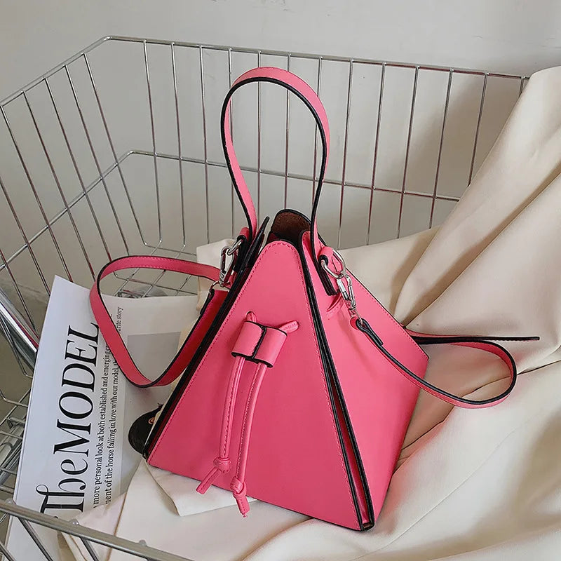 Triangle Small Tote Pu Leather Handbag Ladies Shoulder Bag