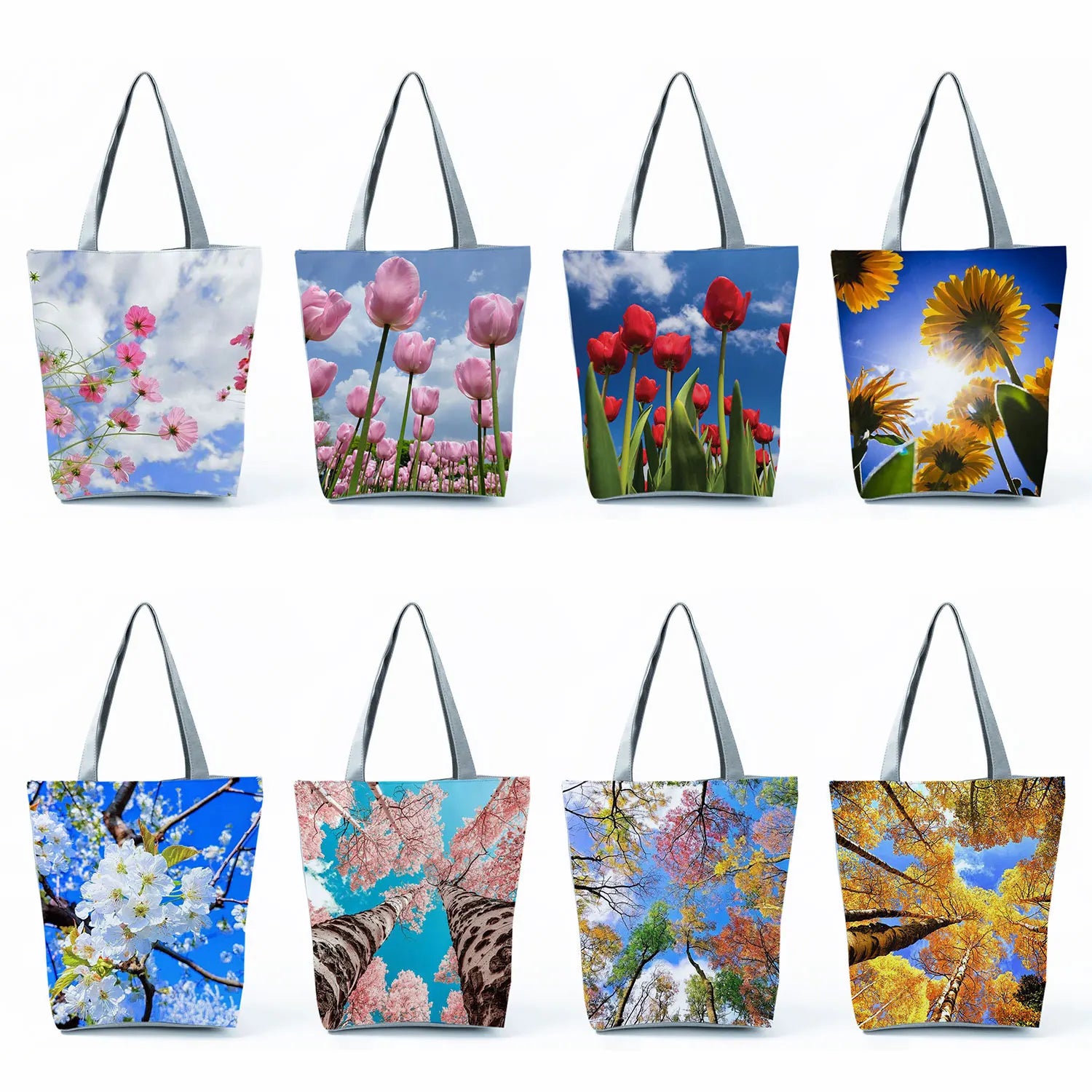 Tulip Floral Print Handbags Casual Women Shopping Tote Bags