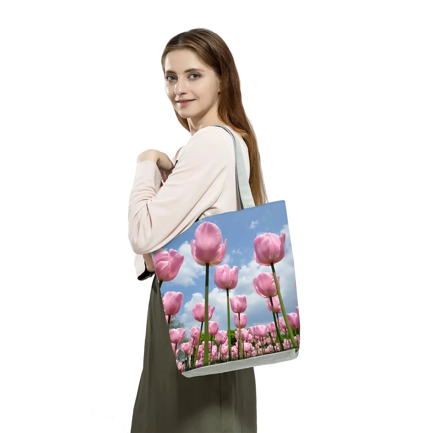 Tulip Floral Print Handbags Casual Women Shopping Tote Bags