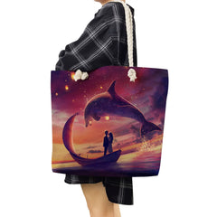 Turtle Whale Print Handbags Foldable Women Shopping Bag