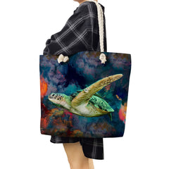 Turtle Whale Print Handbags Foldable Women Shopping Bag