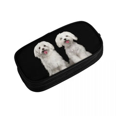 Happy Maltese Dogs Zipper Pen Bag Student School Anime Stationery Gift
