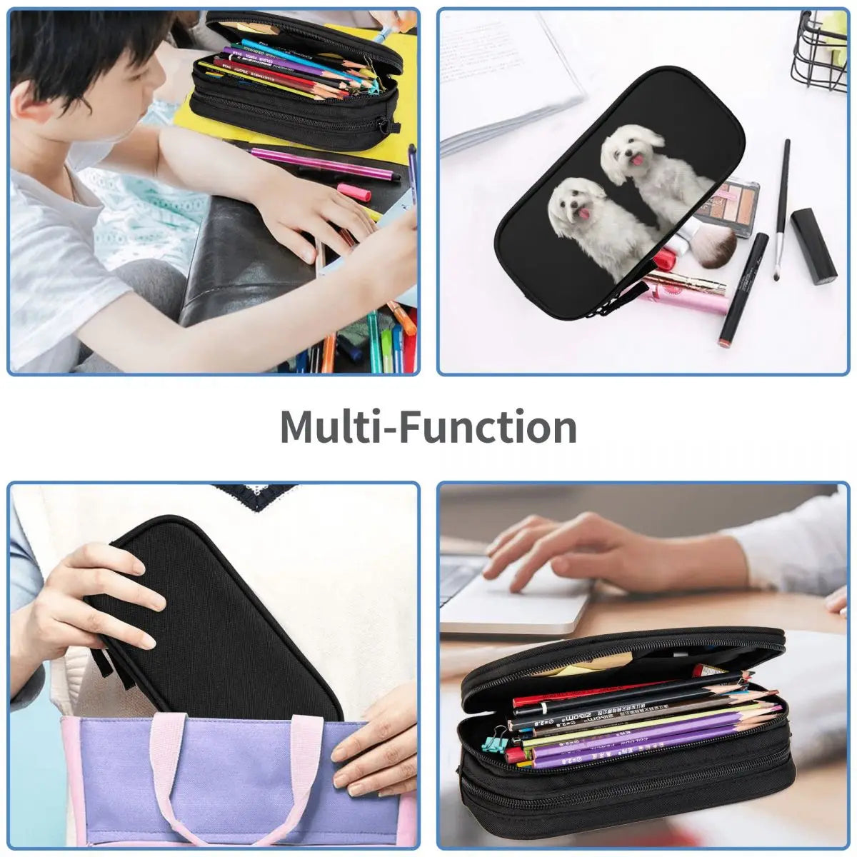 Happy Maltese Dogs Zipper Pen Bag Student School Anime Stationery Gift