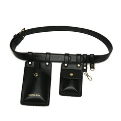 Green Leather Waist Bag for Women with Shoulder Belt
