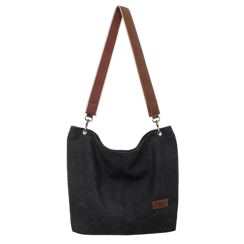 Minimalist Canvas Shoulder Bag Solid Large Capacity Girls Bags Casual Tote Handb