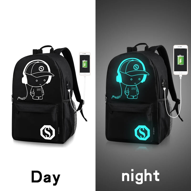 USB Charge Backpack Music Luminous Unisex Schoolbag Teenagers Backpack