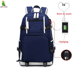 Canvas USB Charging Backpack Large Laptop Bag Casual Mochila