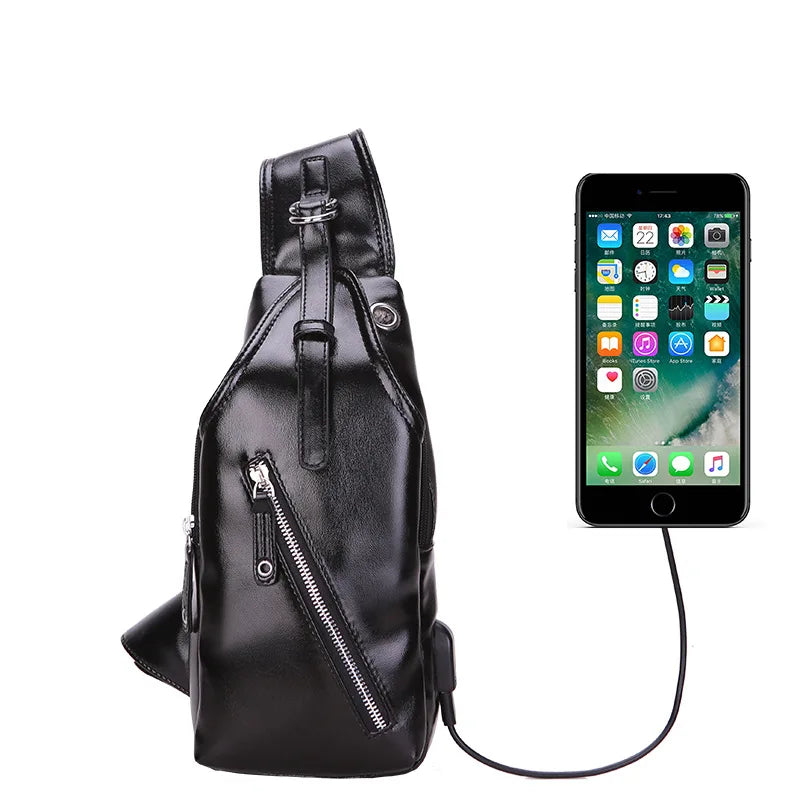 USB Charging Explosion PU Men's Chest Bag Shoulder Bag