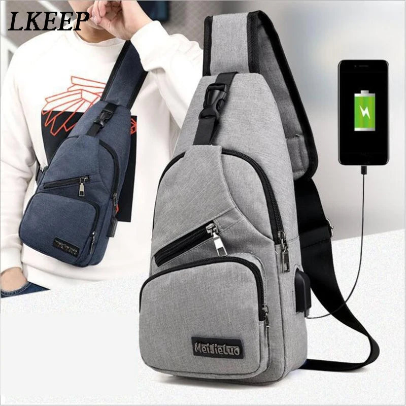 Men Anti Theft Travel Wallet Chest Bag USB Charging Organizer