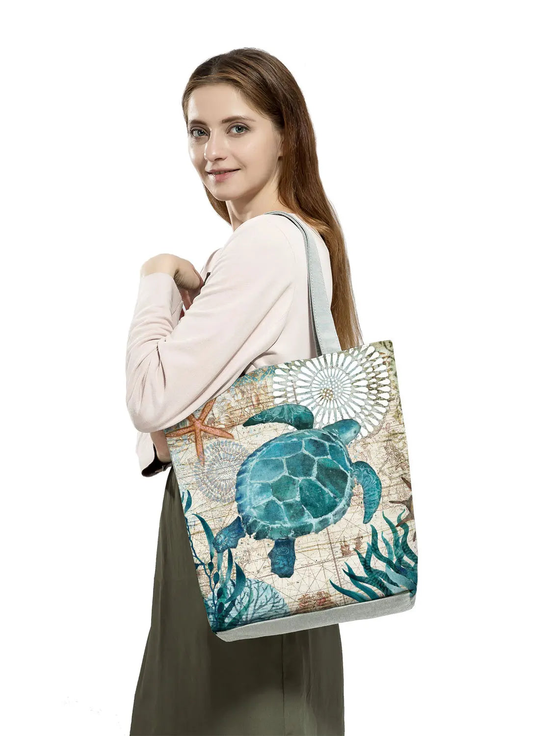 Ukiyoe Marine Organism Printed Tote Bag Large Women's Eco Shopper