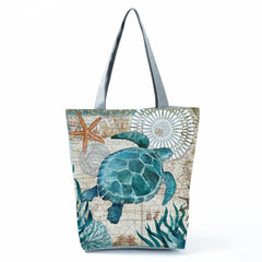 Ukiyoe Marine Organism Printed Tote Bag Large Women's Eco Shopper