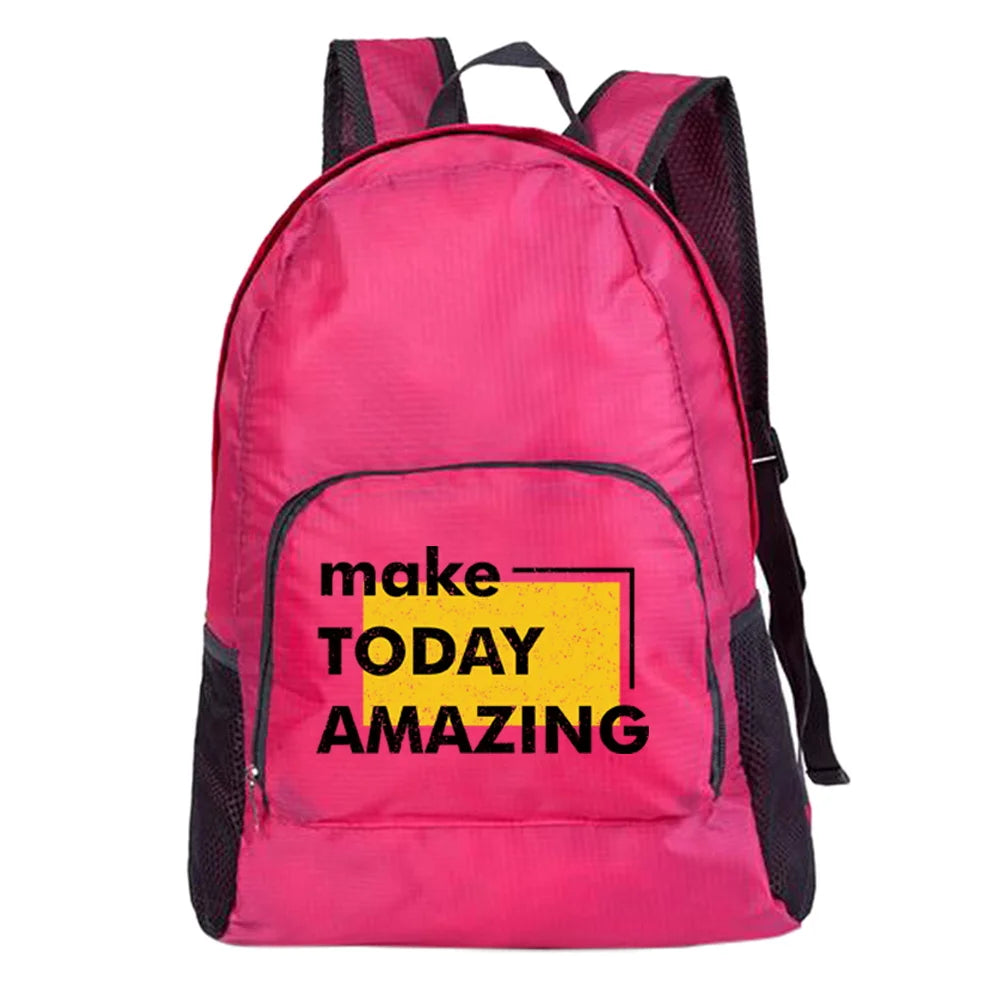 Ultralight Packable Backpack Word Print Foldable Daypack Outdoor Sport Bags