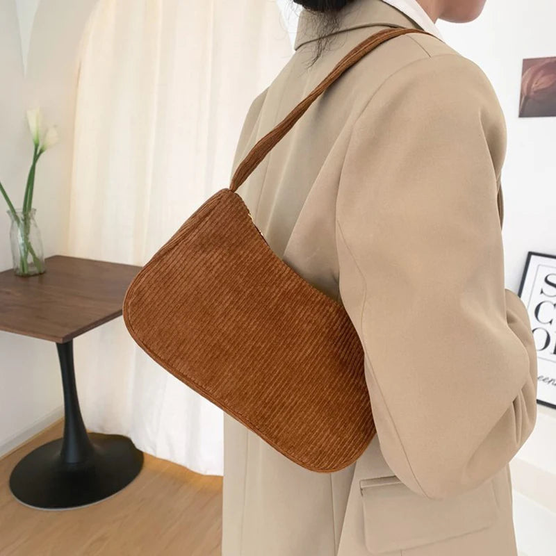 Plush Corduroy Shoulder Bag Retro Chain Handbag