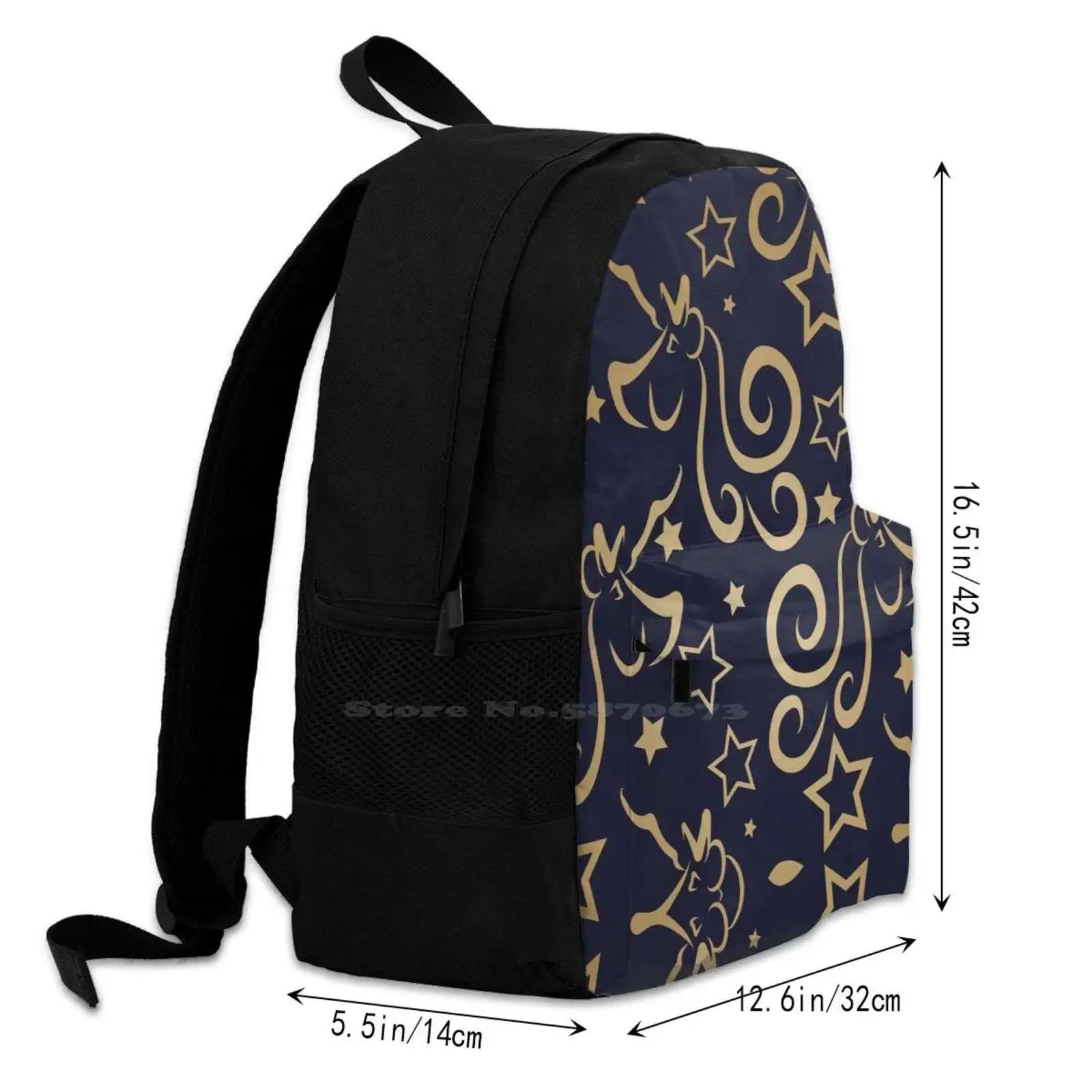 Unicorn Stars Navy Metallic School Bag Backpack Laptop 15 Inch
