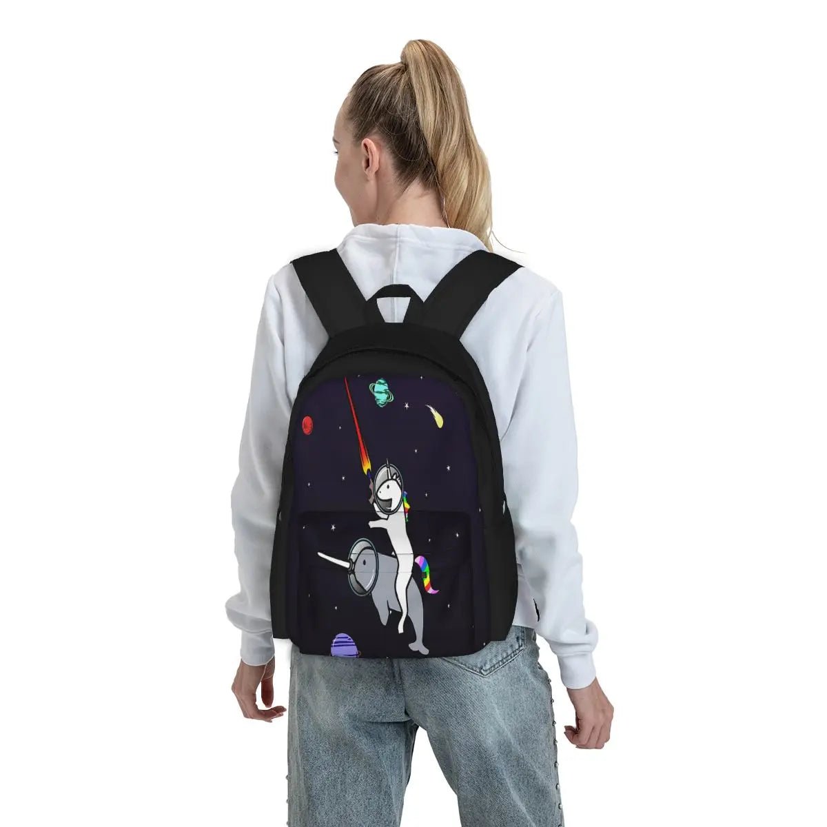 Unicorn Riding Narwhal In Space Backpacks Men's Backpacks Bags For Women