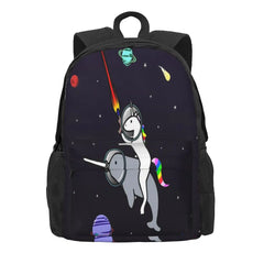 Unicorn Riding Narwhal In Space Backpacks Men's Backpacks Bags For Women