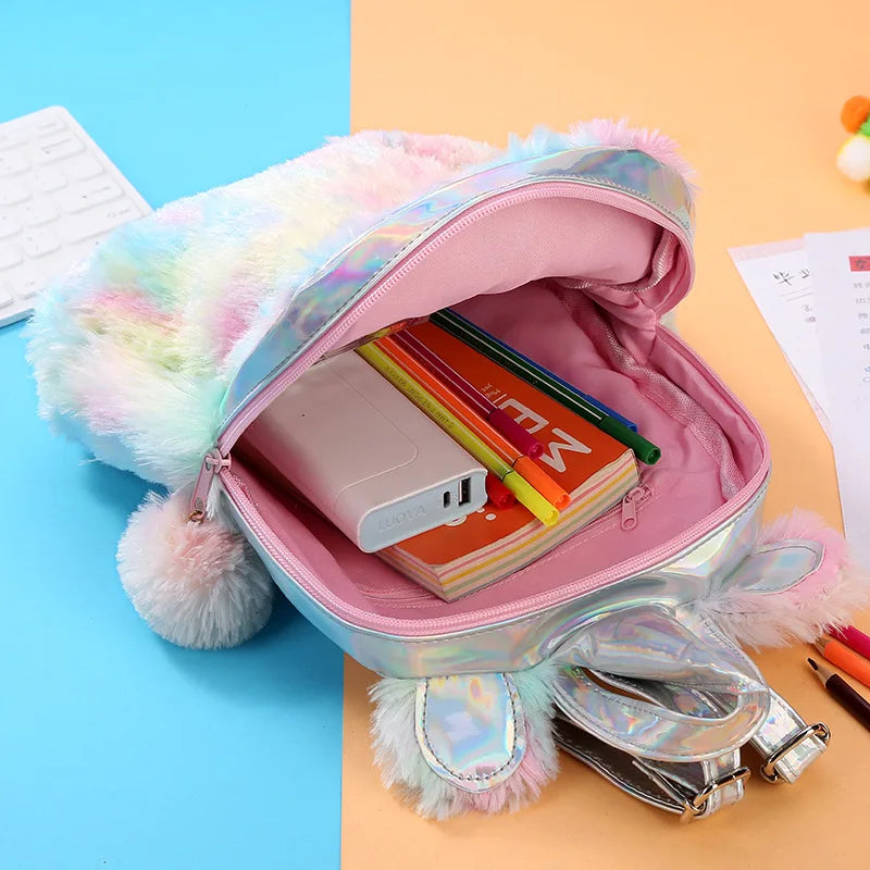 Kawayi Silver Unicorn Plush Backpack for Girls