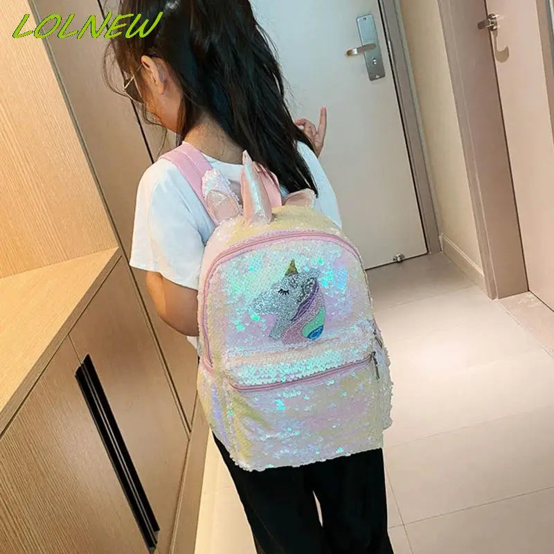 Unicorn Sequin Backpack Cartoon School Bag Large Capacity Double Shoulder