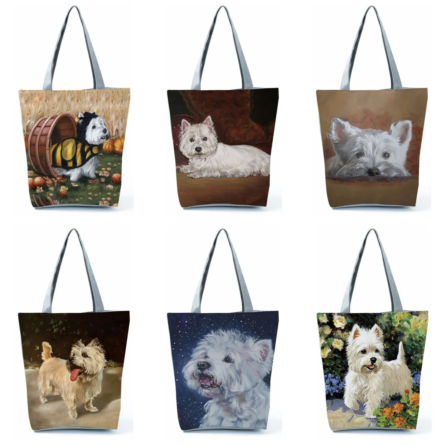 Westie Dog Painting Handbag for Women Reusable Shopping Shopper Bag