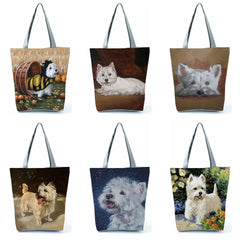Westie Dog Painting Square Handbag Eco Reusable Tote Shoulder Bag