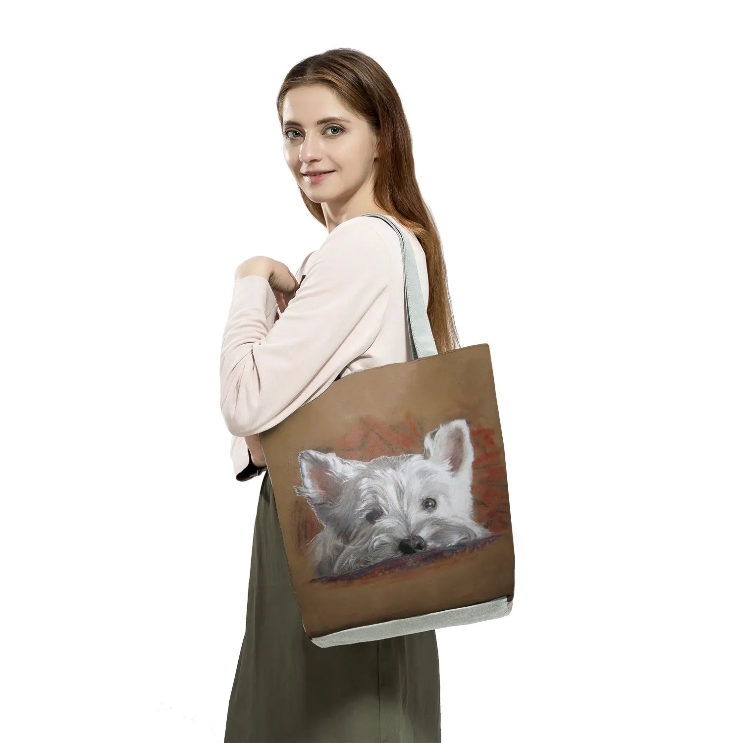 Westie Dog Painting Square Handbag Eco Reusable Tote Shoulder Bag
