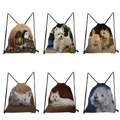 Westie Dog Painting Square Storage Shoes Bag Drawstring Pocket Casual Backpack