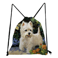Westie Dog Painting Square Storage Shoes Bag Drawstring Pocket Casual Backpack