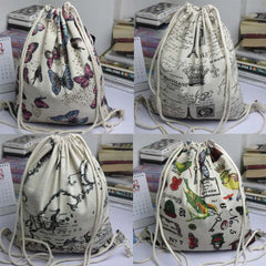 Unisex Retro Canvas Drawstring Backpack European Style Travel Bag