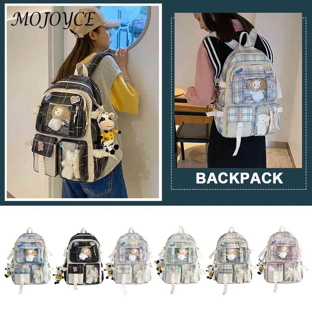 Japanese Canvas Backpack Plaid School Bag Student Travel Backpacks