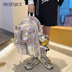 Japanese Canvas Backpack Plaid School Bag Student Travel Backpacks