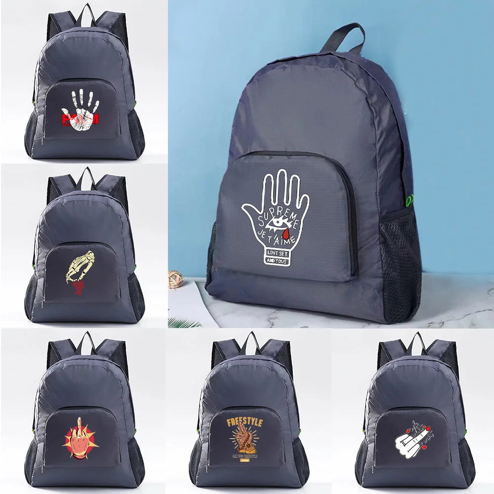 Portable Hand Print Backpack Camping Hiking Daypack