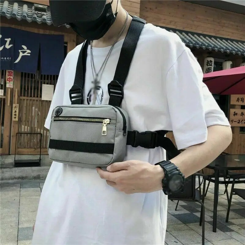 Unisex Men Women Canvas Chest Bag Hip Hop Streetwear Casual Adjustable
