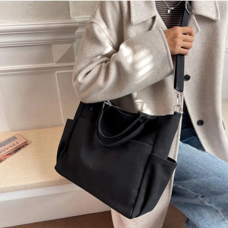 One Shoulder Crossbody Bag Double Canvas School Pack