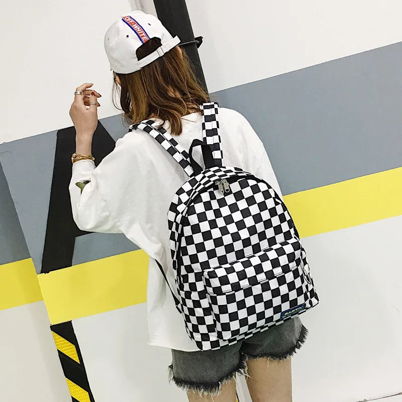 Plaid Nylon Female Travel Daypack Laptop Backpack Schoolbags