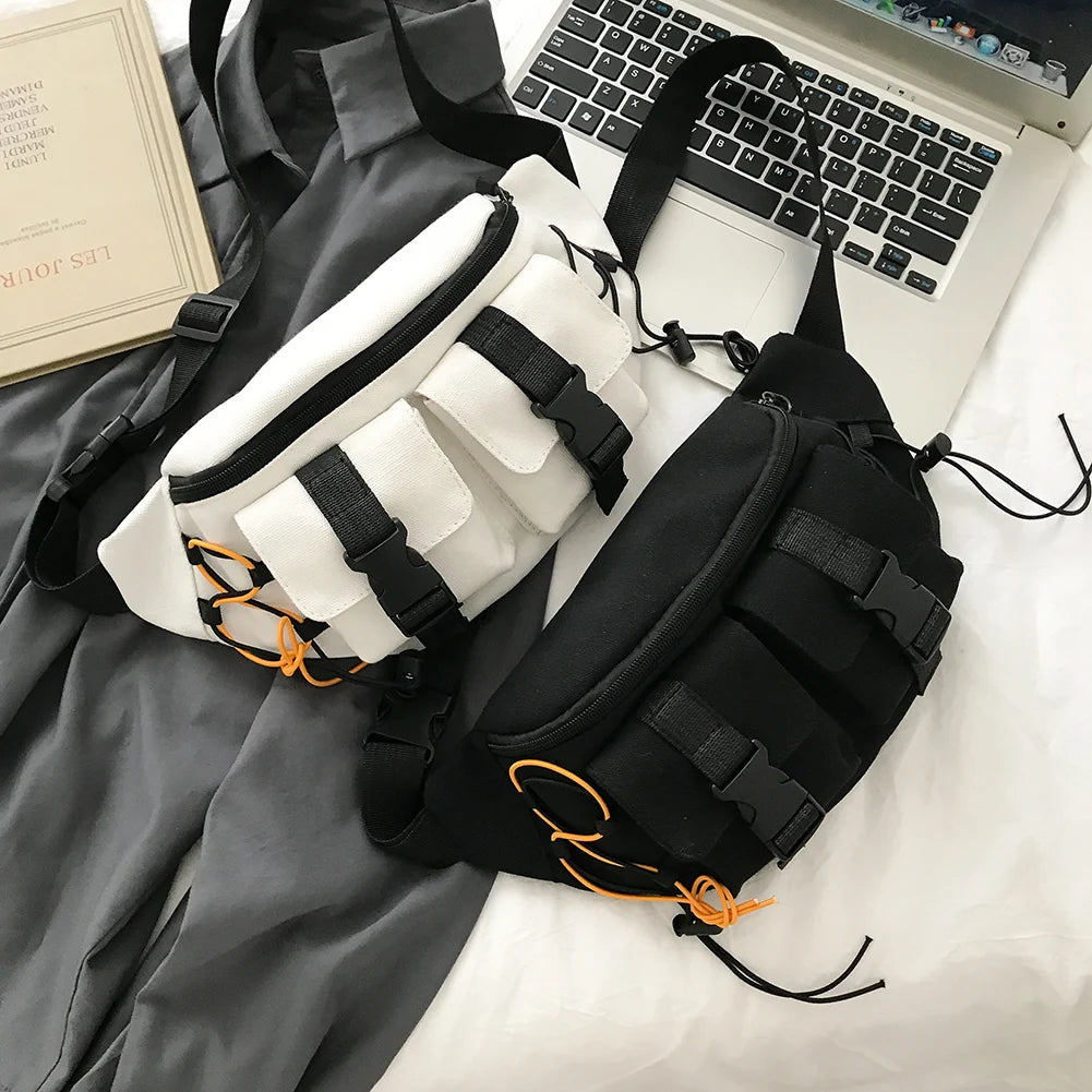 Unisex Street Casual Chest Bag Canvas Women Men Zipper Fanny Bum Belt Pouch