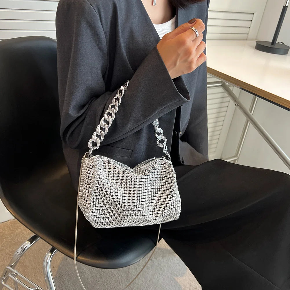 Unistybag Diamonds Chain Crossbody Bag Rhinestones Small Tote Bags Clutch