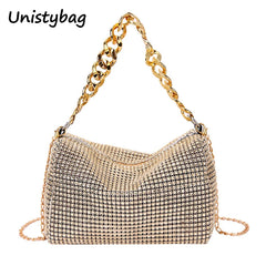 Unistybag Diamonds Chain Crossbody Bag Rhinestones Small Tote Bags Clutch