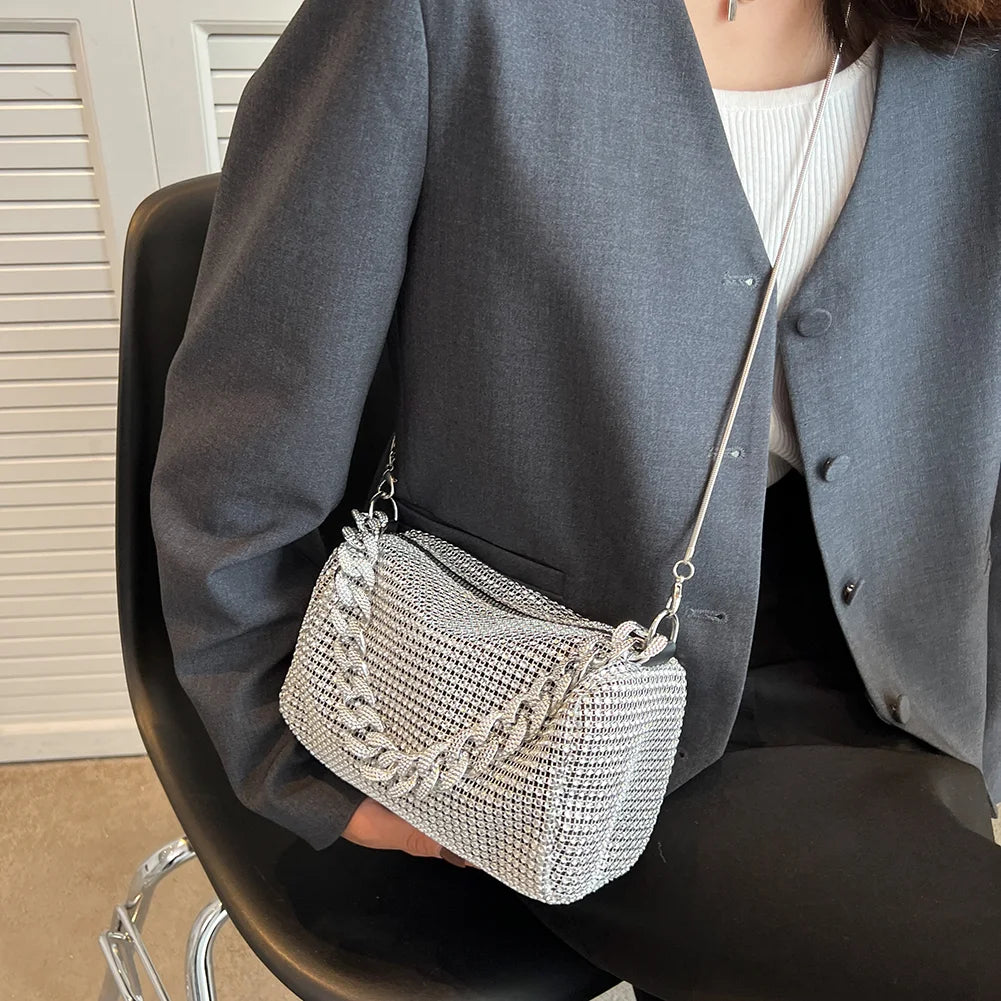 Unistybag Diamonds Chain Crossbody Bag Rhinestones Small Tote Bags Clutch