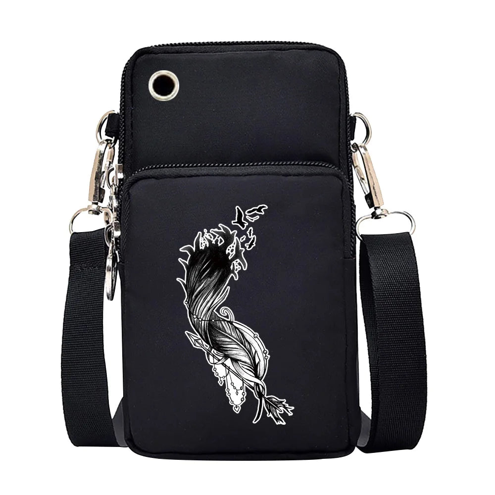 Feather Printed Waterproof Phone Shoulder Bag for iPhone 11 X Xs Max