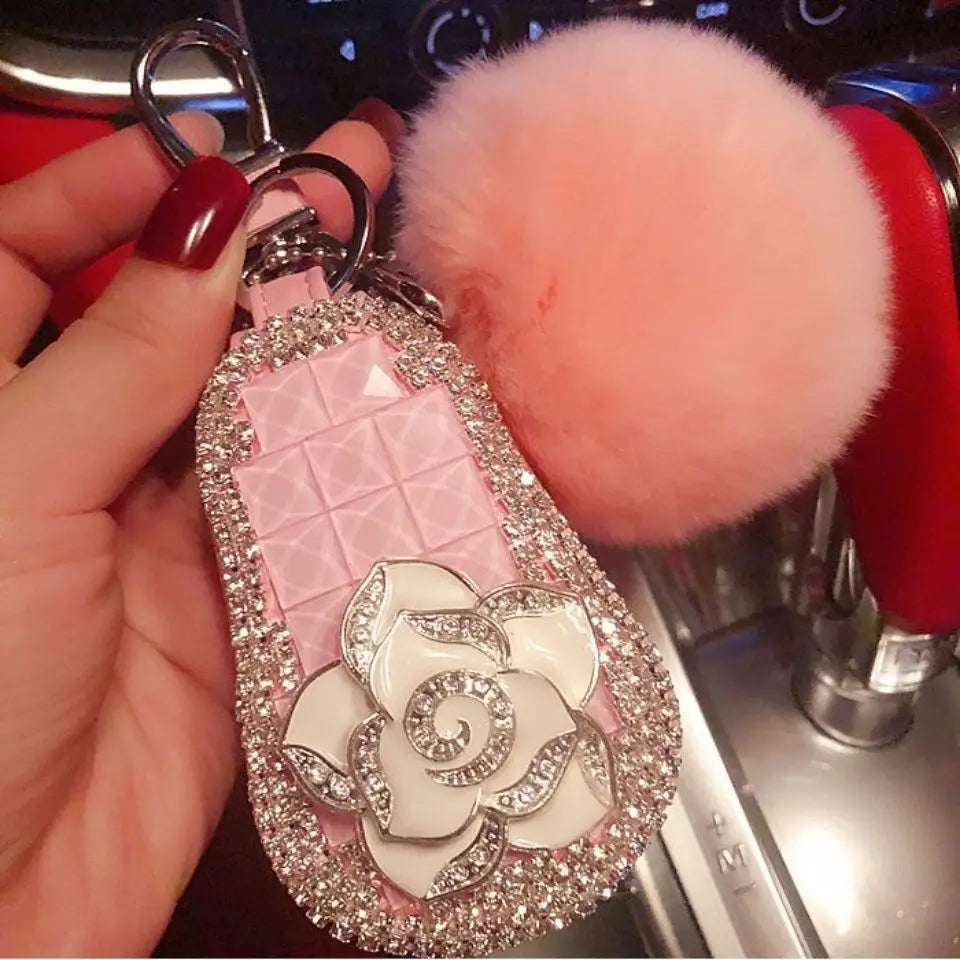 Rhinestone Car Key Bag Leather Hair Ball Rope Creative Bag