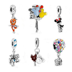 Up House & Balloons Charm 925 Sterling Silver Orange Bird Dangle Charm