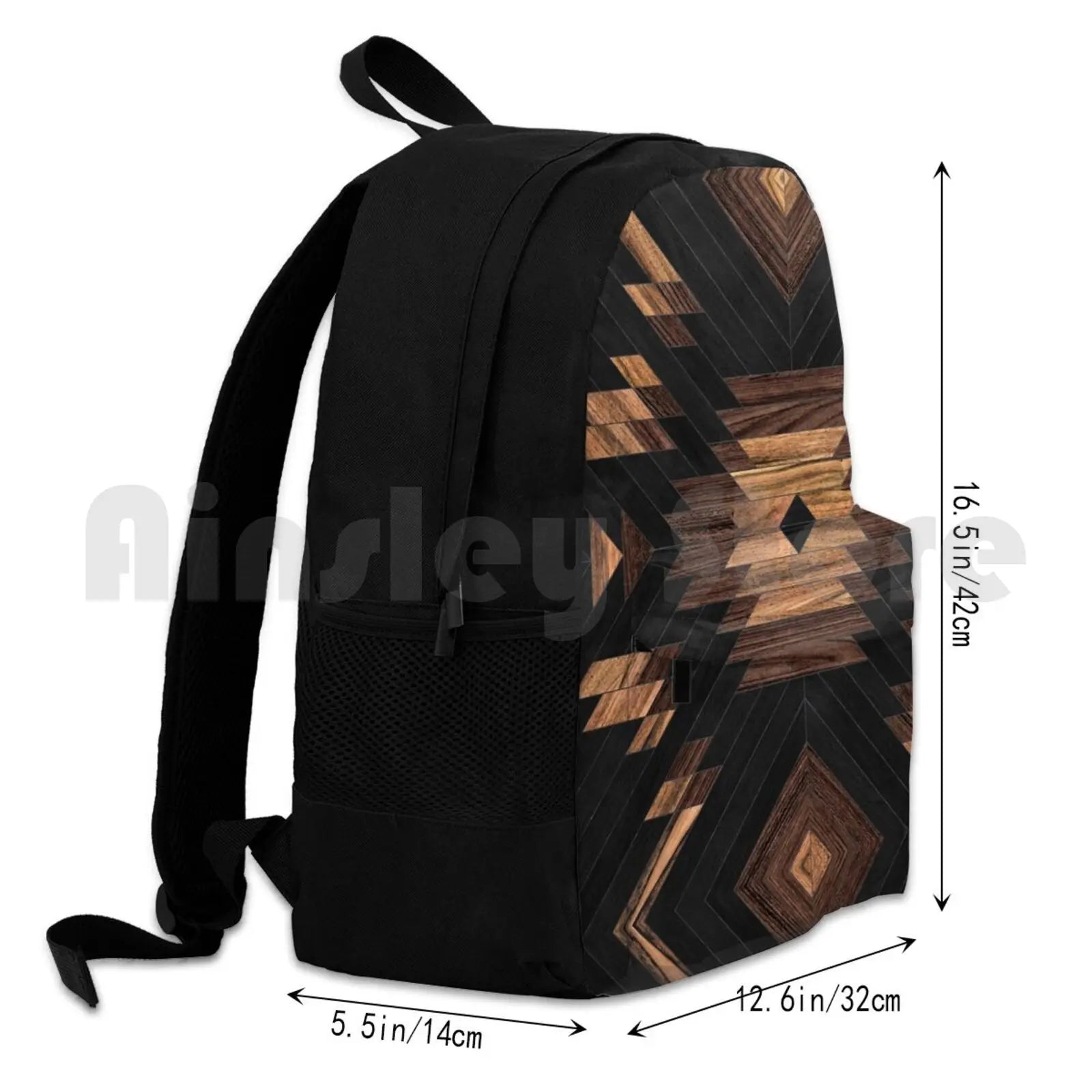 Aztec Wood Outdoor Hiking Backpack Tribal Pattern Abstract Boho
