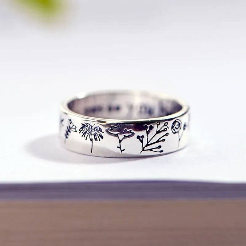 925 Silver Pastoral Flower Couple Rings Vintage Engagement Jewelry
