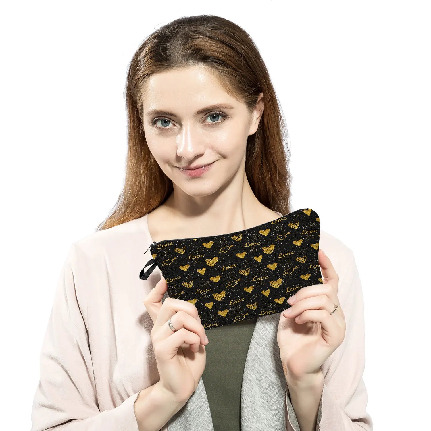 Floral Love Print Makeup Bag Portable Travel Organizer