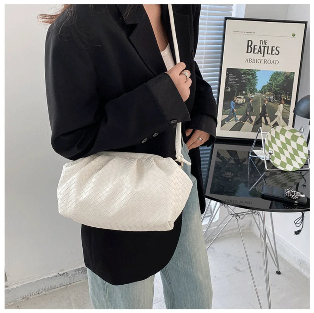 Vegan Leather Woven Crossbody Bags Women Casual Shoulder Handbags
