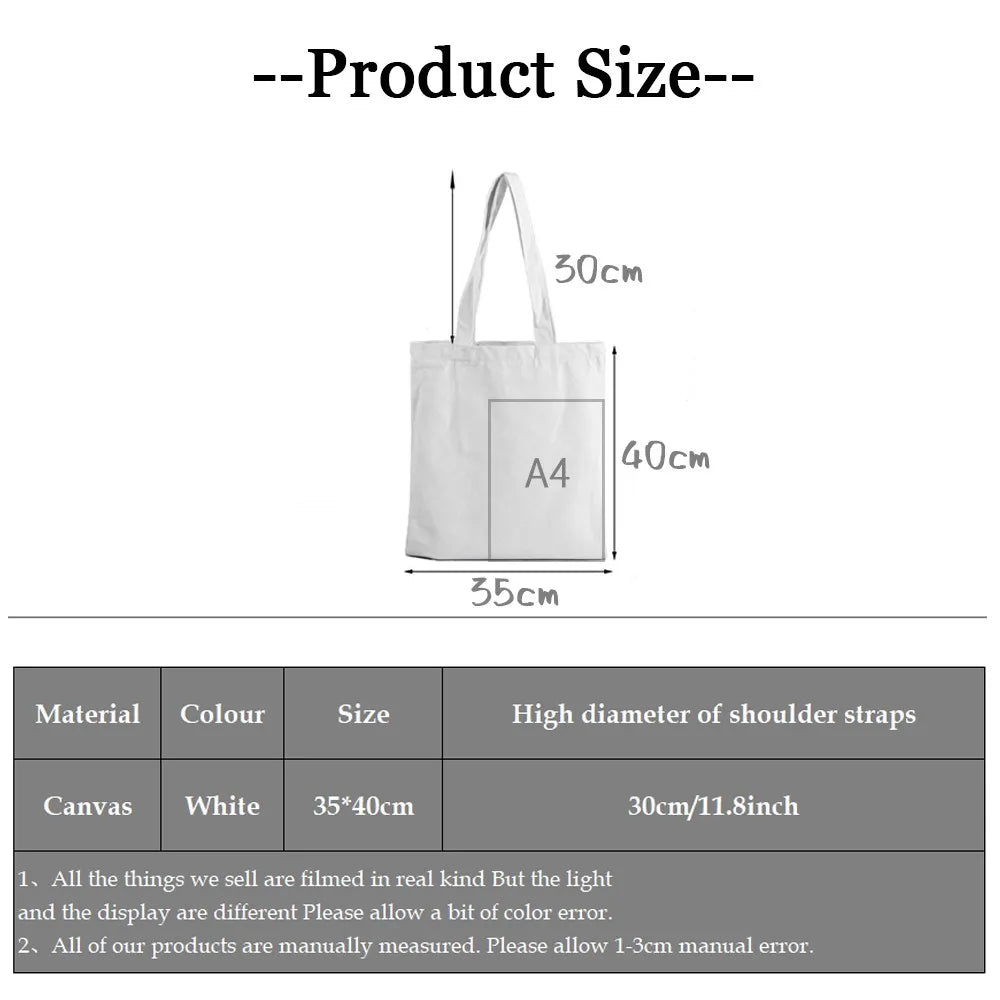 Vegan Shopping Bag Recycled Canvas Reusable College Schoolbag