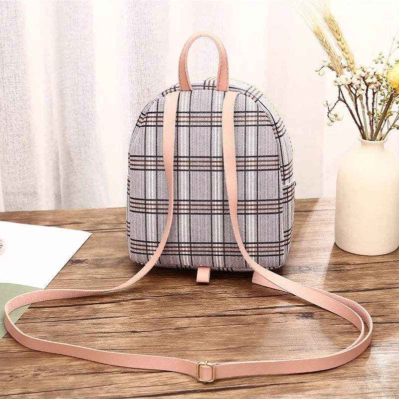 Plaid Mini Backpack Crossbody Bag for Teenage Girl