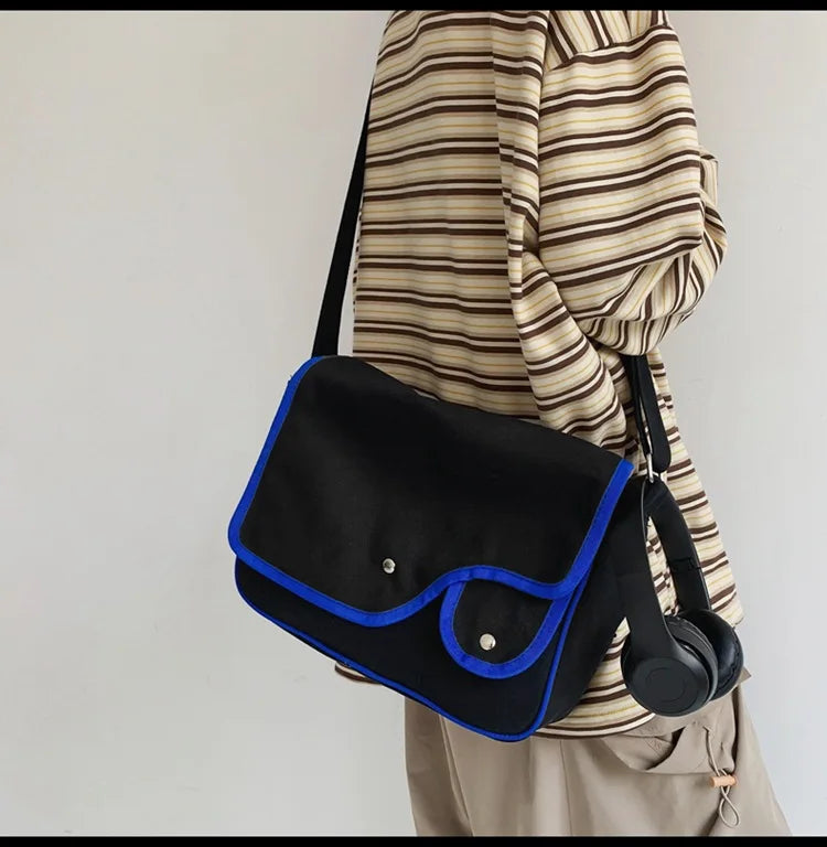 Women Canvas Bag Solid Shoulder Bag Girls Bookbag Student Messenger Bag